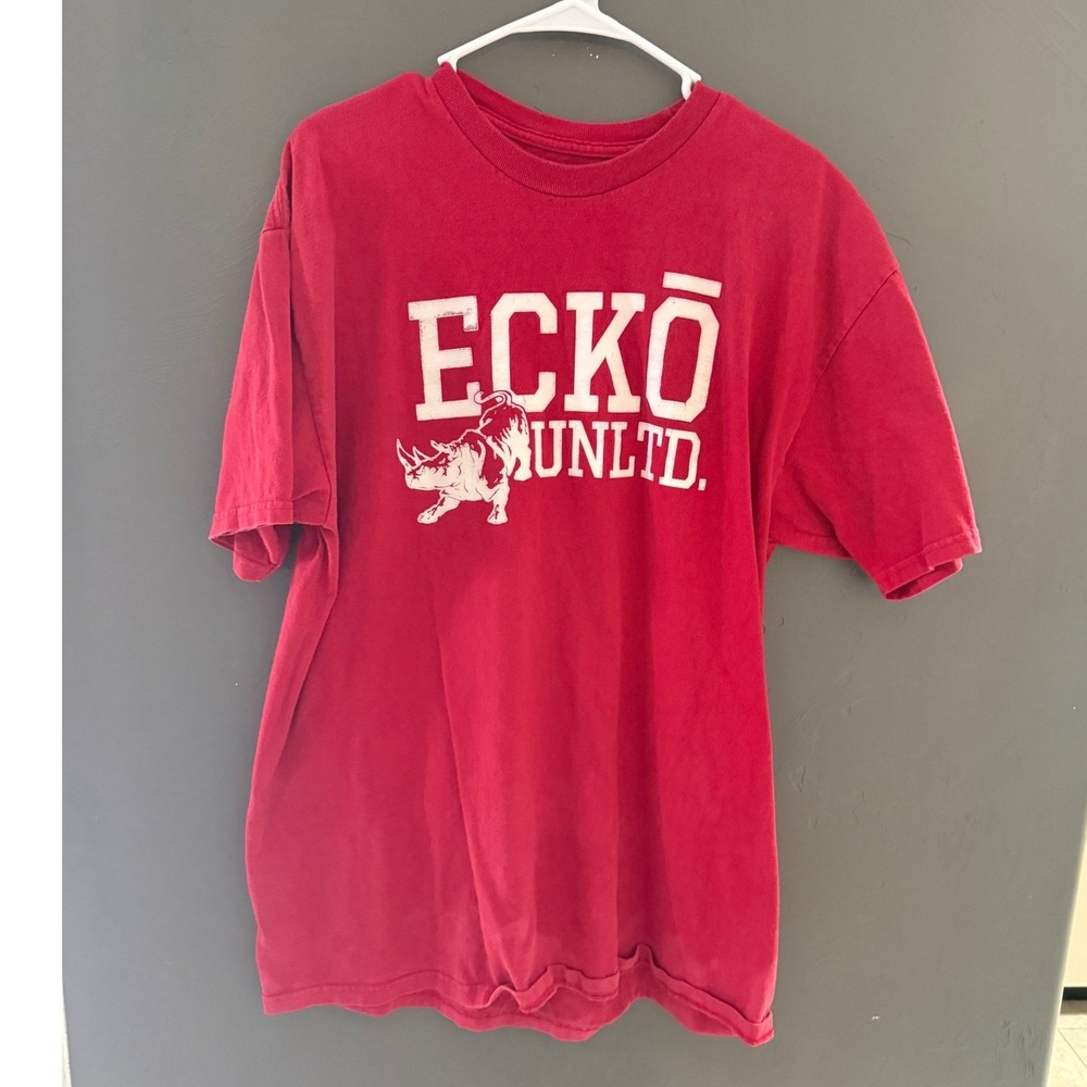 Vintage Ecko Unltd Red Rhino Logo T-Shirt Mens XL Y2K Streetwear 7 Sleeve Tee